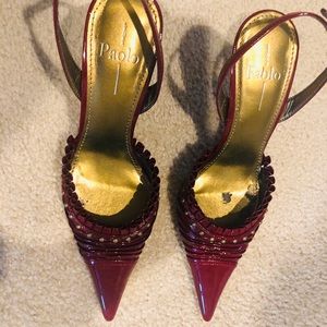 PAOLO burgundy patent sling back